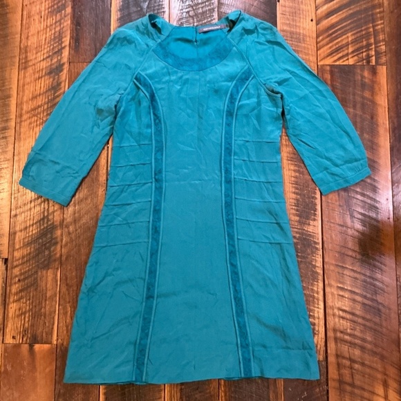 Boden Limited Edition Teal Green Lace Silk Blend Cocktail Dress Size 6 (UK 10) - Picture 1 of 5